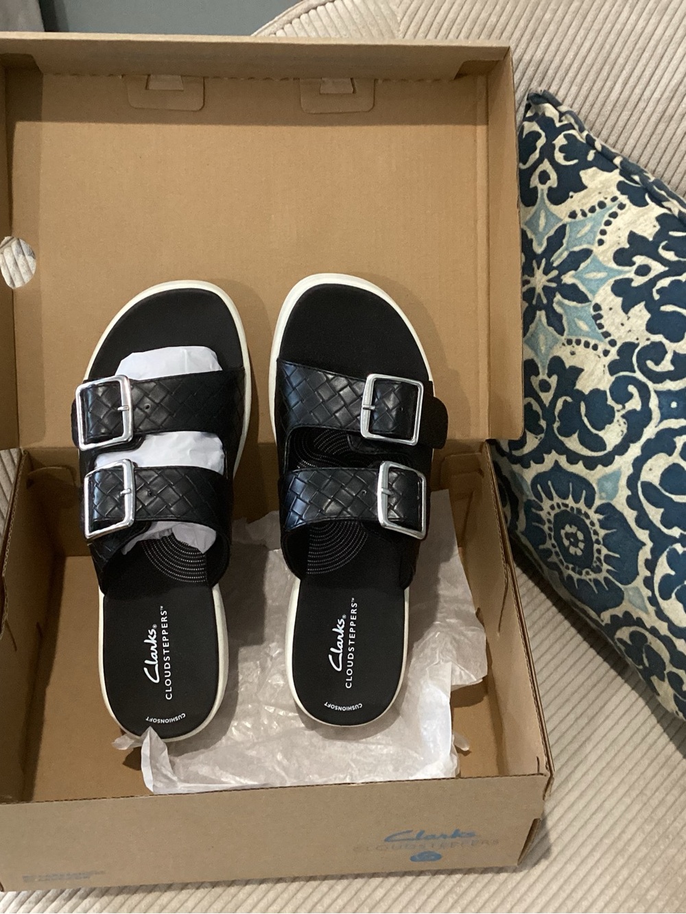 Clarks Black Drift Buckle Slide Sandals 8.5